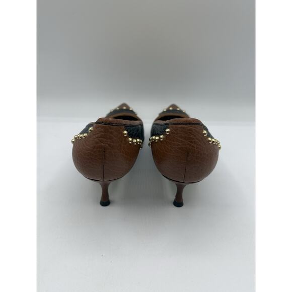Dolce & Gabbana Studded Leather Kitten Heels Black Brown Made In Italy Sz 38 - Picture 3 of 11